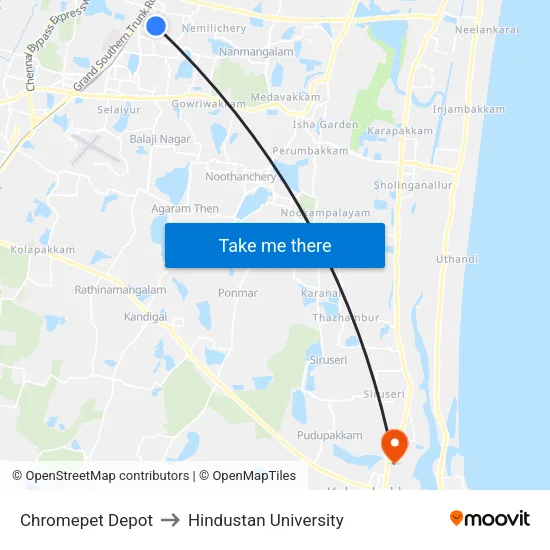 Chromepet Depot to Hindustan University map