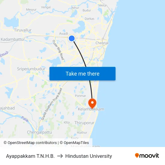 Ayappakkam T.N.H.B. to Hindustan University map