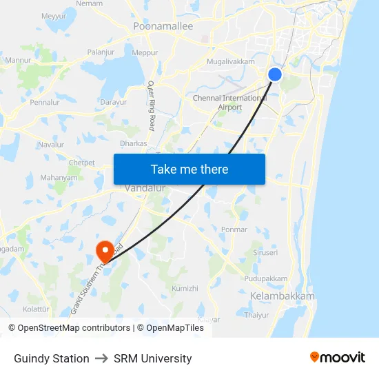 Guindy Station to SRM University map