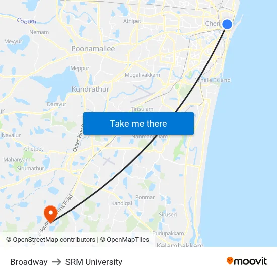 Broadway to SRM University map