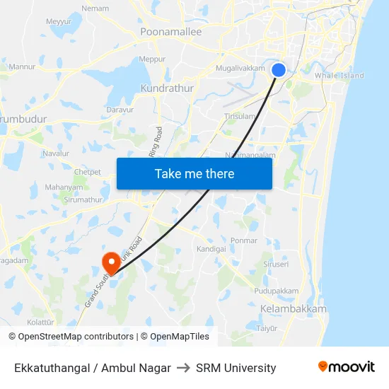 Ekkatuthangal / Ambul Nagar to SRM University map