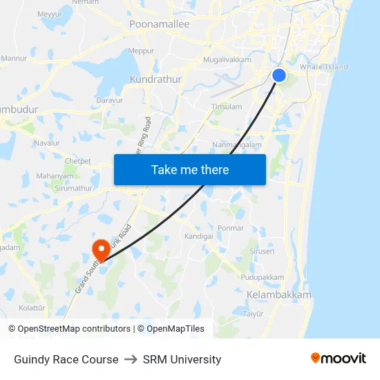 Guindy Race Course to SRM University map