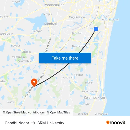 Gandhi Nagar to SRM University map