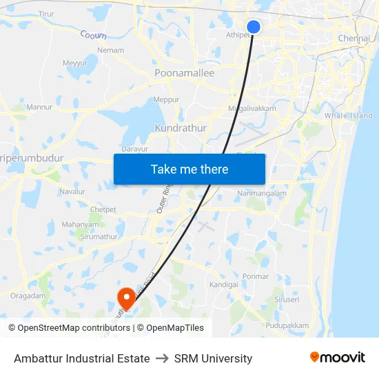Ambattur Industrial Estate to SRM University map