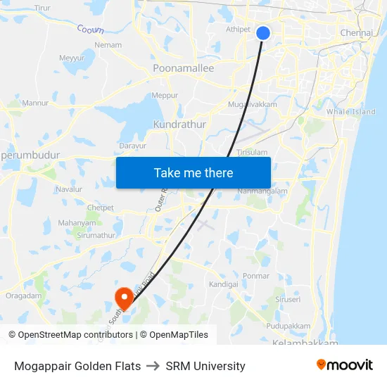 Mogappair Golden Flats to SRM University map