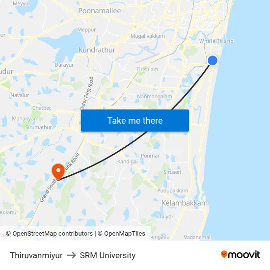 Thiruvanmiyur to SRM University map