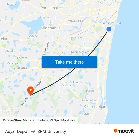 Adyar Depot to SRM University map