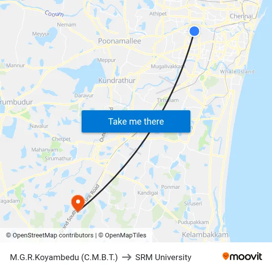 M.G.R.Koyambedu (C.M.B.T.) to SRM University map