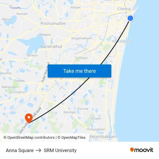 Anna Square to SRM University map