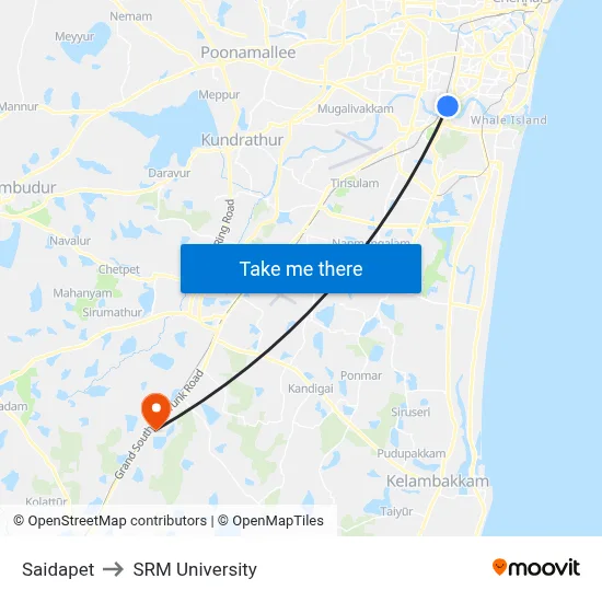 Saidapet to SRM University map