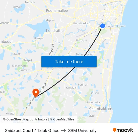 Saidapet Court / Taluk Office to SRM University map