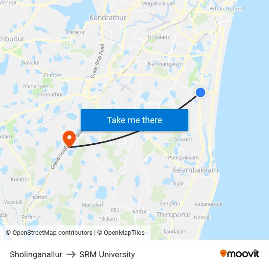 Sholinganallur to SRM University map