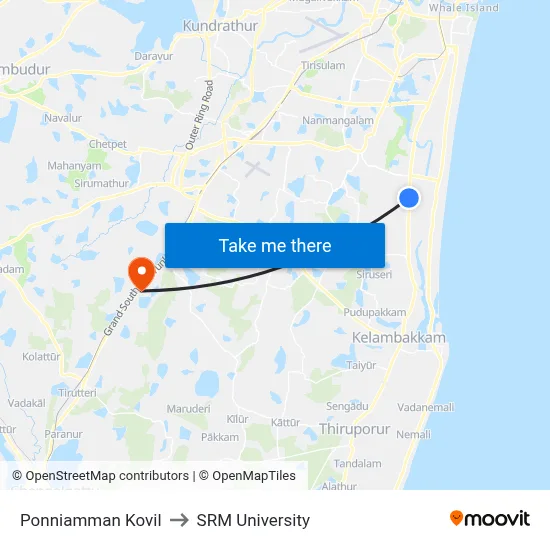 Ponniamman Kovil to SRM University map