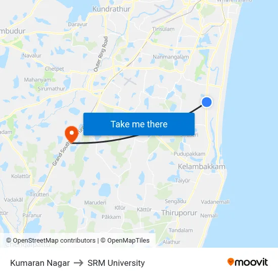 Kumaran Nagar to SRM University map