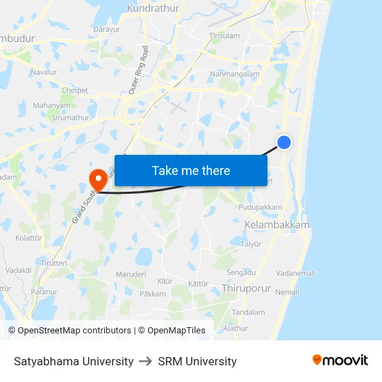 Satyabhama University to SRM University map