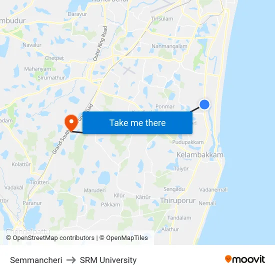Semmancheri to SRM University map