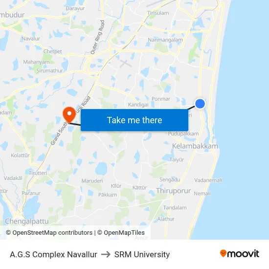 A.G.S Complex Navallur to SRM University map
