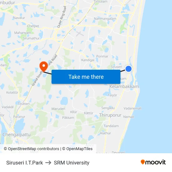 Siruseri I.T.Park to SRM University map