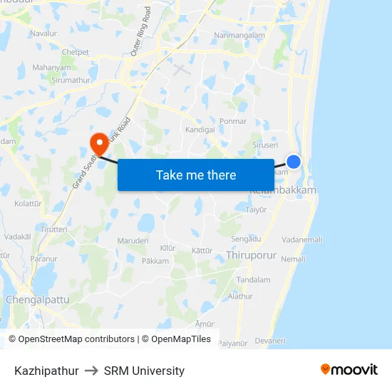 Kazhipathur to SRM University map