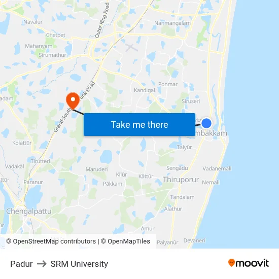 Padur to SRM University map