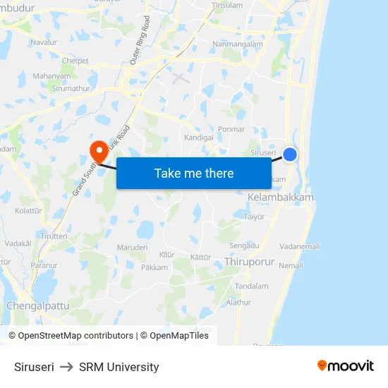 Siruseri to SRM University map