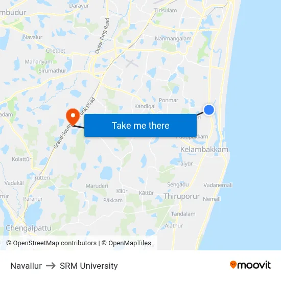 Navallur to SRM University map