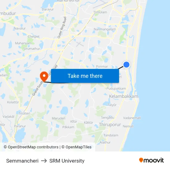 Semmancheri to SRM University map