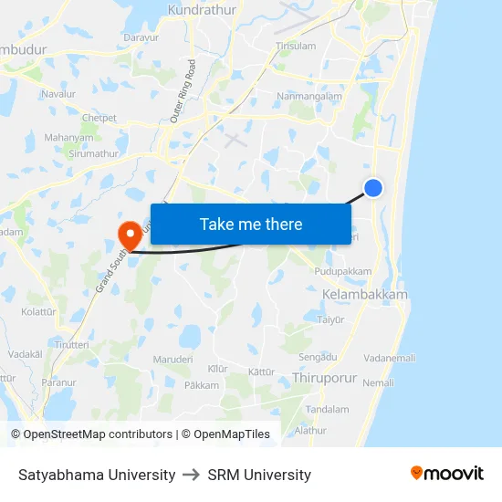 Satyabhama University to SRM University map