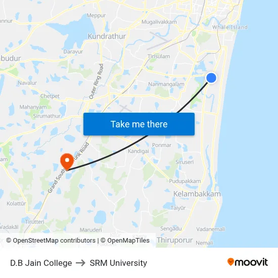 D.B Jain College to SRM University map