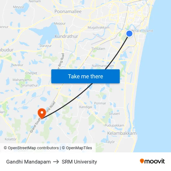 Gandhi Mandapam to SRM University map