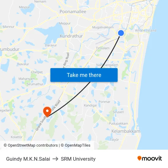 Guindy M.K.N.Salai to SRM University map