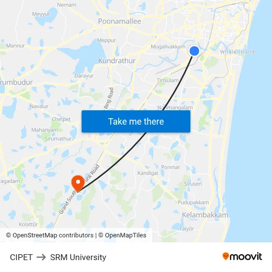 CIPET to SRM University map