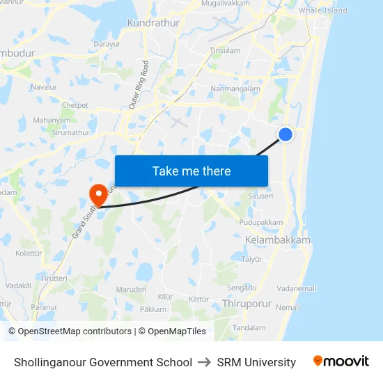 Shollinganour Government School to SRM University map