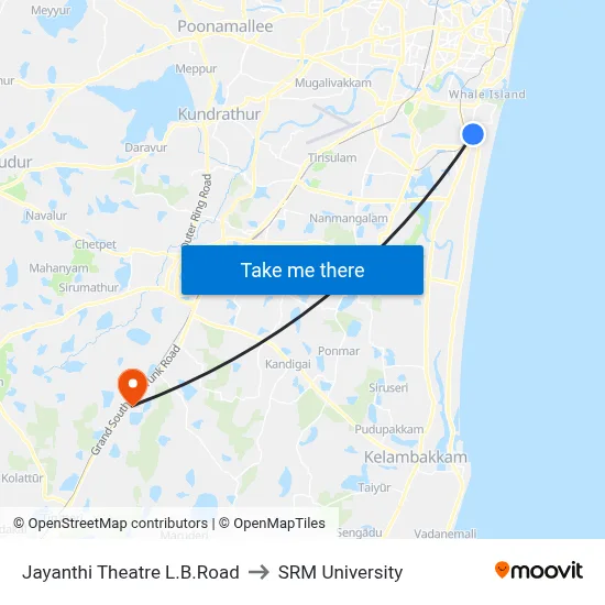 Jayanthi Theatre L.B.Road to SRM University map