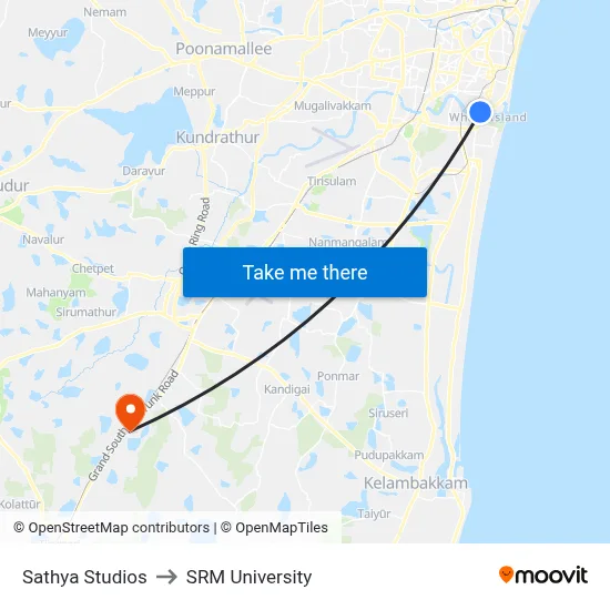 Sathya Studios to SRM University map