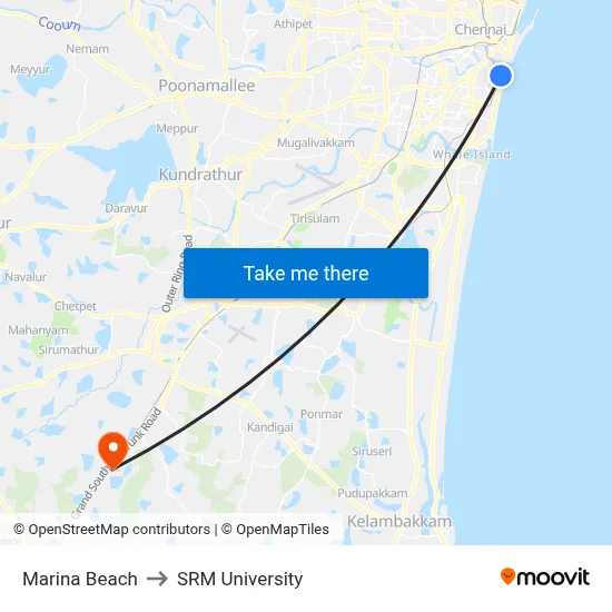 Marina Beach to SRM University map
