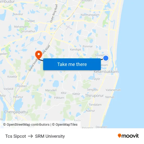 Tcs Sipcot to SRM University map