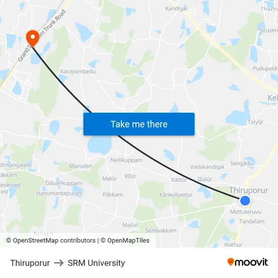 Thiruporur to SRM University map