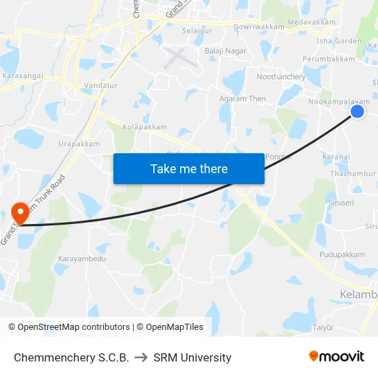 Chemmenchery S.C.B. to SRM University map
