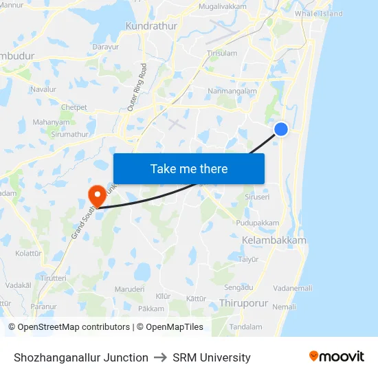 Shozhanganallur Junction to SRM University map