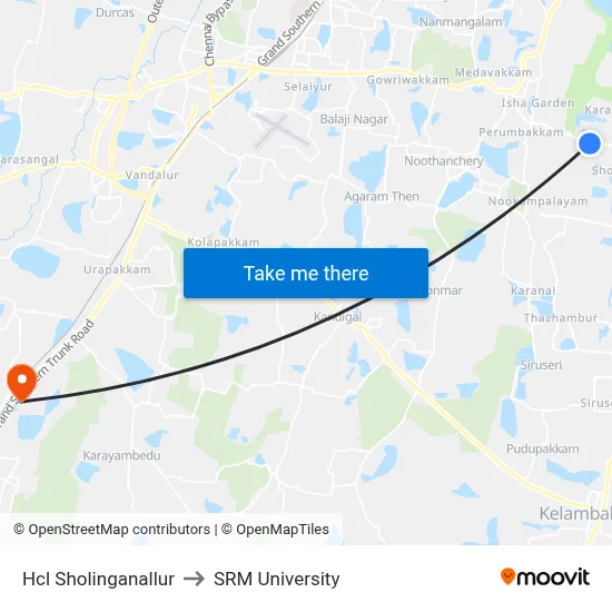 Hcl Sholinganallur to SRM University map
