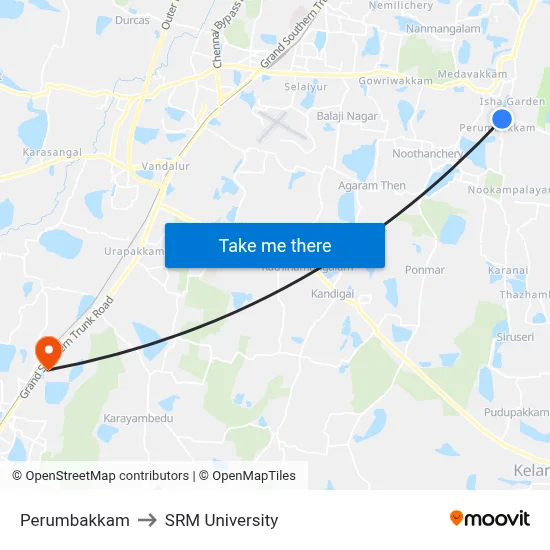 Perumbakkam to SRM University map