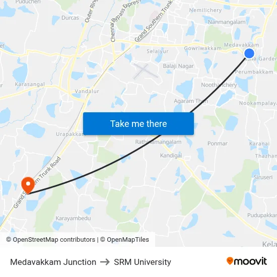 Medavakkam Junction to SRM University map