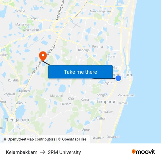 Kelambakkam to SRM University map