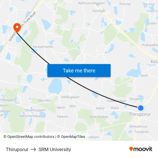 Thiruporur to SRM University map
