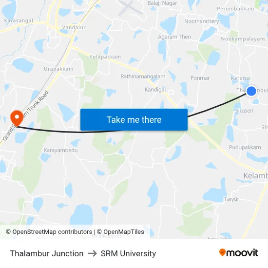 Thalambur Junction to SRM University map