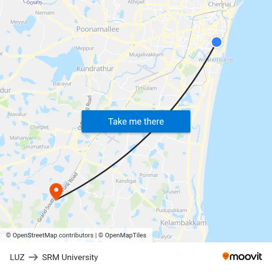 LUZ to SRM University map