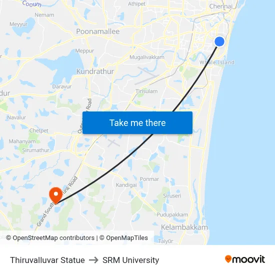 Thiruvalluvar Statue to SRM University map