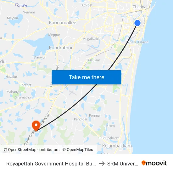 Royapettah Government Hospital Bus Stop to SRM University map