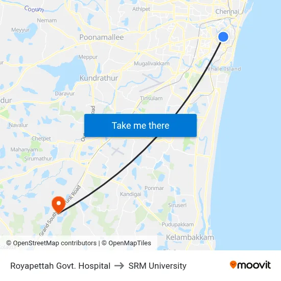 Royapettah Govt. Hospital to SRM University map